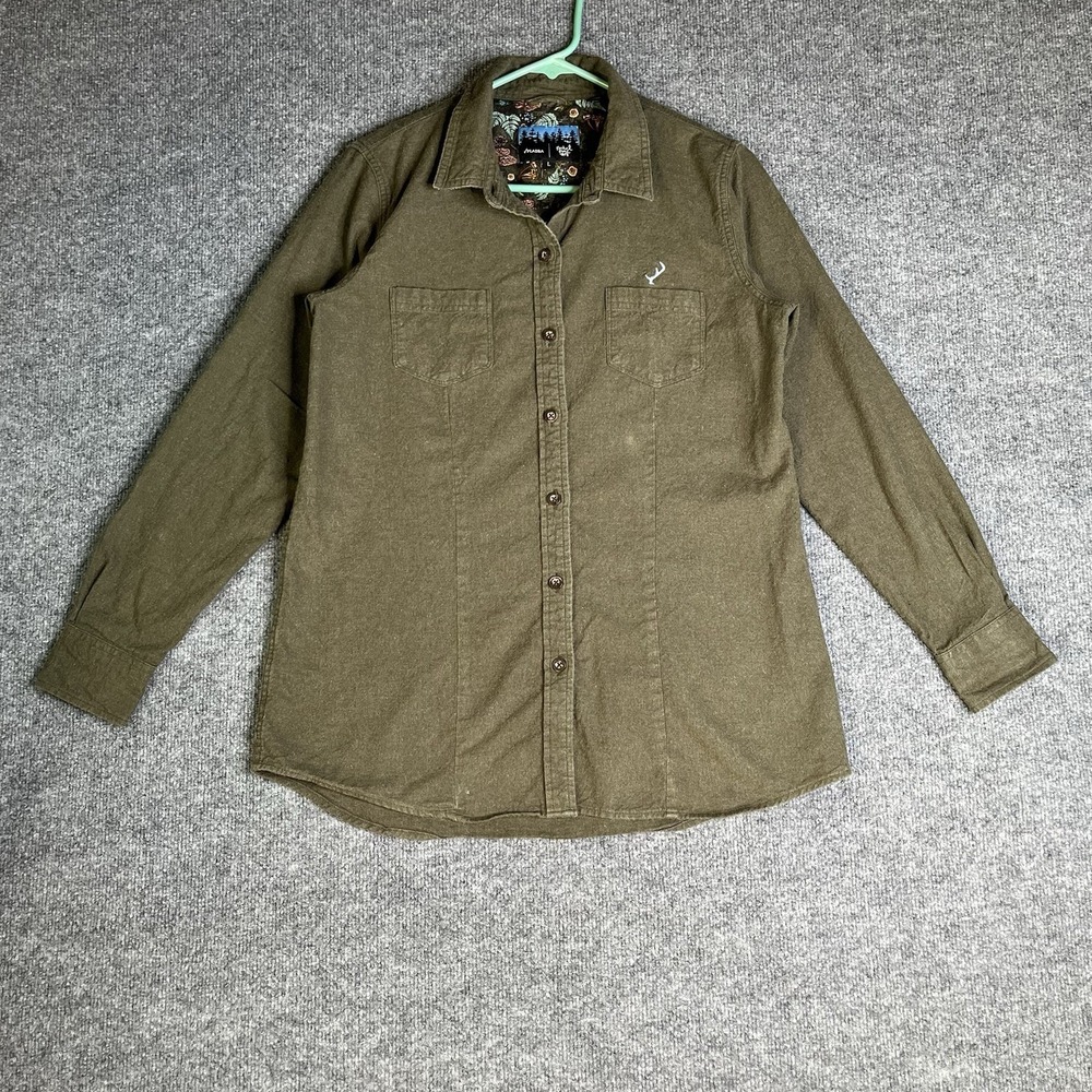 Pladra Rachel Pohl Art Flannel Shirt Women Large Green Floral Button Up Pocket